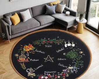 Wheel of The Year Rug: Wiccan Calendar, Zodiac & Moon Phases