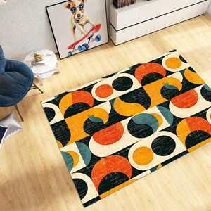 Mid Century Modern Rug: Abstract Art Deco Pattern