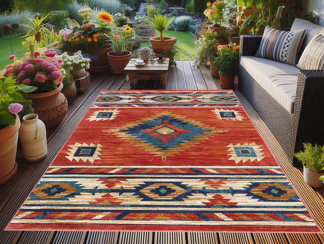 Native Motif Rugs Native American Ethnic Motif Porch Rug, Southwestern Native Decor ...