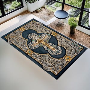 Custom Christian Prayer Rug: Cross Sign Meditation Mat