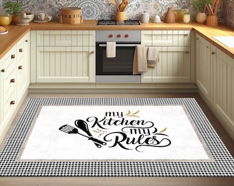 My Kitchen My Rules Rug, Kitchen Runner Rug, Printed Kitchen Rug, Non Slip Rug, Gift For Kitchen, Vivid Color Kitchen Rug, Colorful Rug,
