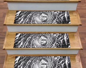 Black and White Stair Treads: Modern Non-Slip Stair Rugs (8.66x29.5in)