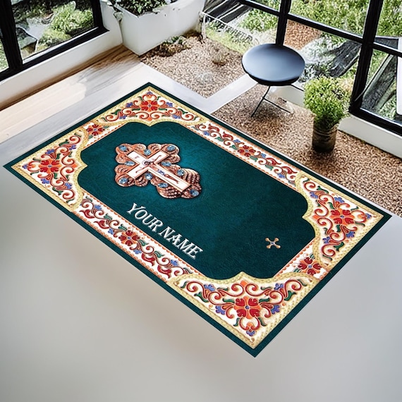 Personalized Christian Prayer Rug: Custom Cross Design, Christian Gift