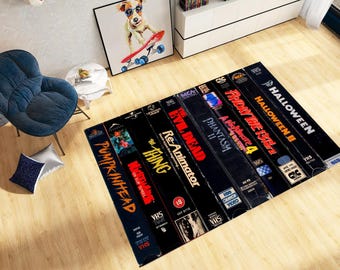 Retro VHS Movie Rug: Nostalgic Horror Film Decor