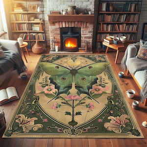 Floral  Luna Moth Rug, Butterfly Themed Rug, Housewarming Gifts, Papillon Rug, Butterfly, Art Deco Rug, Cottagecore Carpet, Animal Print Rug