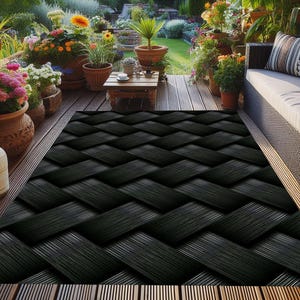Colorful Wicker Patterned Outdoor Rug: Non-Slip Terrace Patio Carpet