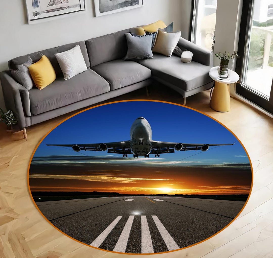 Runway Aviation Rug: Non-slip Round Airport Decor - Etsy