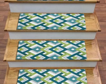 Geometric Stair Rug: Non-Slip Modern Stair Tread (8.66x29.5in)