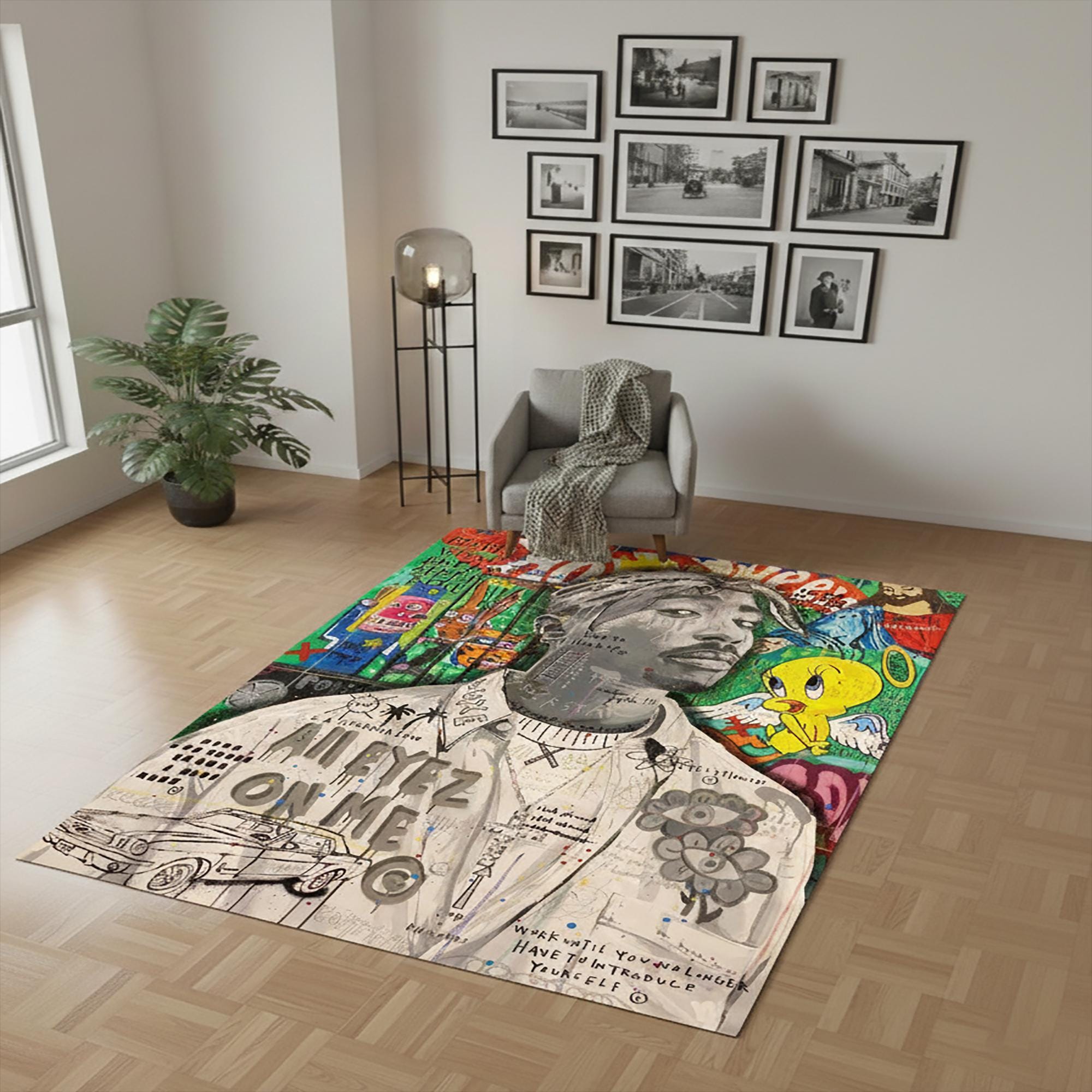Graffiti Pop Art Area Rug: Modern Abstract Street Style Portrait