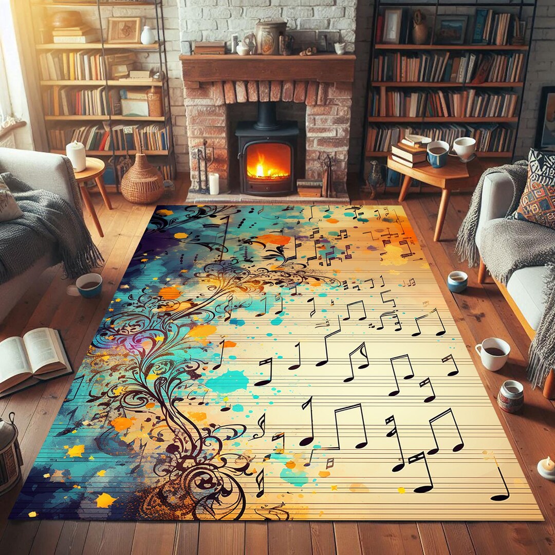 Musical Note Area Rug: Colorful Music Room Decor - Etsy