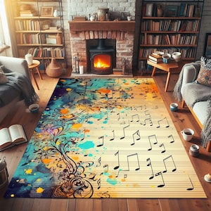 Musical Note Area Rug: Colorful Music Room Decor