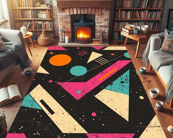Geometric Area Rug: Modern Abstract Colorful Decor, Non Slip Washable Rug