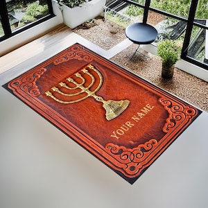 Custom Hebrew Prayer Mat, Jewish Prayer Rug, Jewish Rug, Hebrew Prayer Rug, Menorah Gift, Jewish Gifts, Prayer Mat, Personalize Prayer Mat
