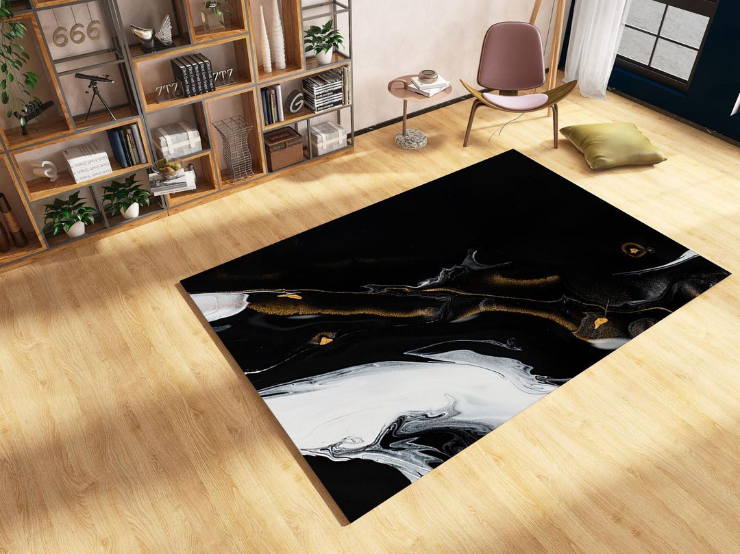 Black Marble Rug,decorative Rug,marble Patterned Rug,living Room,unique ...