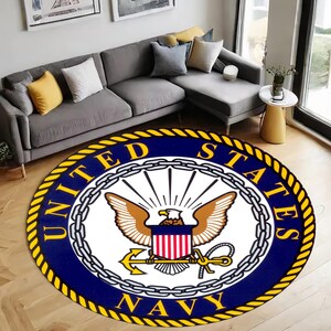 USA Navy Rug: Military Eagle Round Carpet - Office Decor