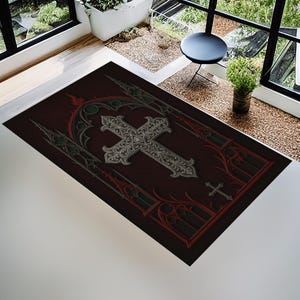 Personalized Christian Prayer Rug - Cross Design - Custom Religious Gift