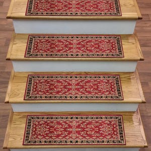 Red Floral Stair Rug: Antique Kilim Pattern, Non-Slip Step Treads image 1
