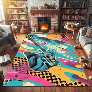 Guitar Rug, Music Rug, Music Decor Rug, Rug For Bedroom, Musical Instruments, Guitar Decor, Ruggable Carpet, Non Slip Rug, Washable Rug