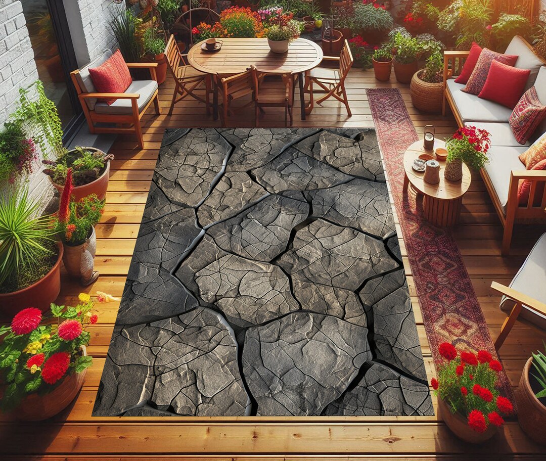 Stone Pattern Outdoor Rug: Washable Non-slip Patio Carpet, Gift for ...