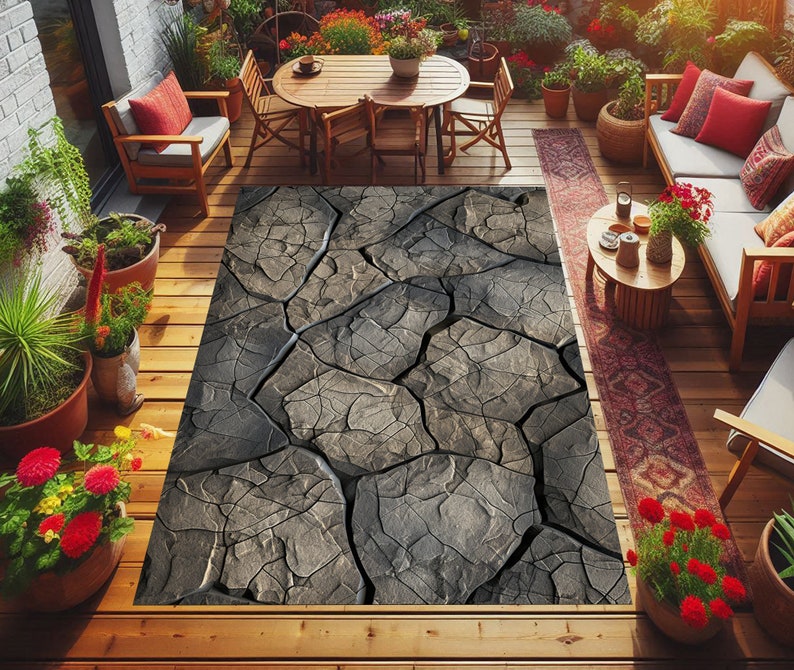 Stone Pattern Outdoor Rug: Washable Non-slip Patio Carpet, Gift for ...