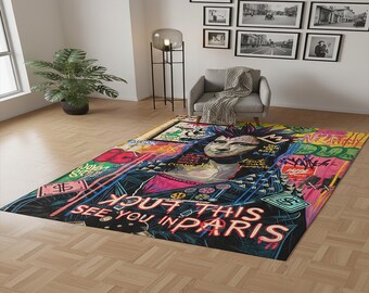 Graffiti Pop Art Area Rug: Modern Abstract Street Style Portrait Colorful Carpet For Living Room Mat, Pop Culture Home Decor Statement