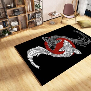Koi Fishes Rug, Yin-Yang Pattern, Nursery Rug, Symbolic Balance Room Decor, Chinese Rug, Animal Rug, Balance And Tranquility Rug, Custom Rug