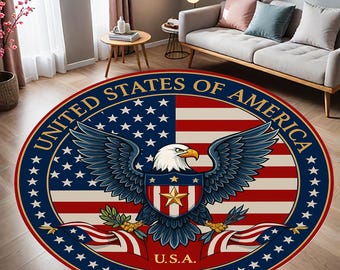 American Eagle Round Rug: USA Flag, Patriotic Office Decor