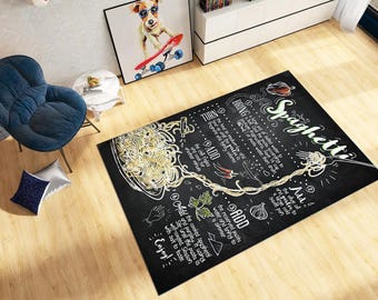 Spaghetti Kitchen Rug: Italian Pasta Theme, Non-Slip