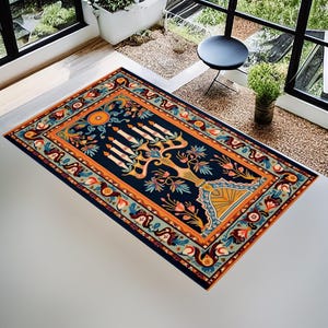 Custom Jewish Rug, Jewish Gifts, Hebrew Prayer Rug, Jewish Prayer Rug, Hebrew Israelite, Menorah Rug, Custom Hebrew  Mat, Prayer Mat,