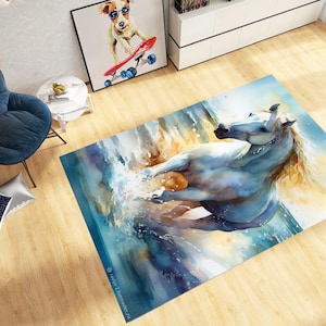 White Horse Kids Rug: Non-Slip Pony Playmat, Nursery Decor