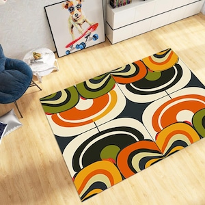 Mid Century Modern Area Rug: 70s Retro Abstract Pattern