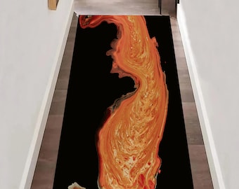 Orange and Black Runner Rug: Non-Slip Hallway Carpet