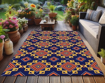 Motiv Outdoor Teppich: Gemusterte Terrasse & Balkon Dekor, Waschbar Anti Rutsch Terrasse Bereich Teppich