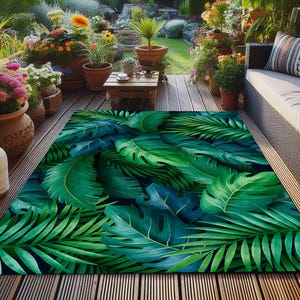 Green Leaf Garden Rug: Weather-Resistant Outdoor Patio Decor