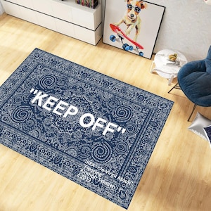 4 Variation Keep Off Navy Blue Area Rug: Off White Carpet, Modern Themed Decor