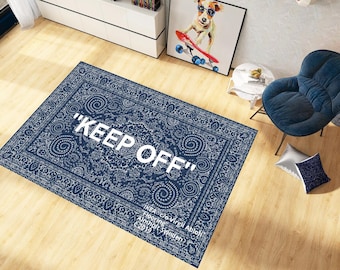4 Variation Keep Off Navy Blue Area Rug: Off White Carpet, Modern Themed Decor
