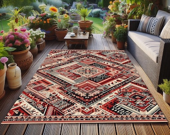 Patterned Outdoor Rug: Washable Non-Slip Area Carpet