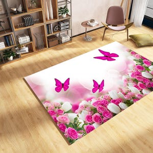 Flower Rug,Girls Room Rug,Animal Rug,Colorful Rug,Area Rug,Popular Carpet,Modern Carpet,NonSlip Rug,Gift For Her,Washable Rug,Durable Carpet
