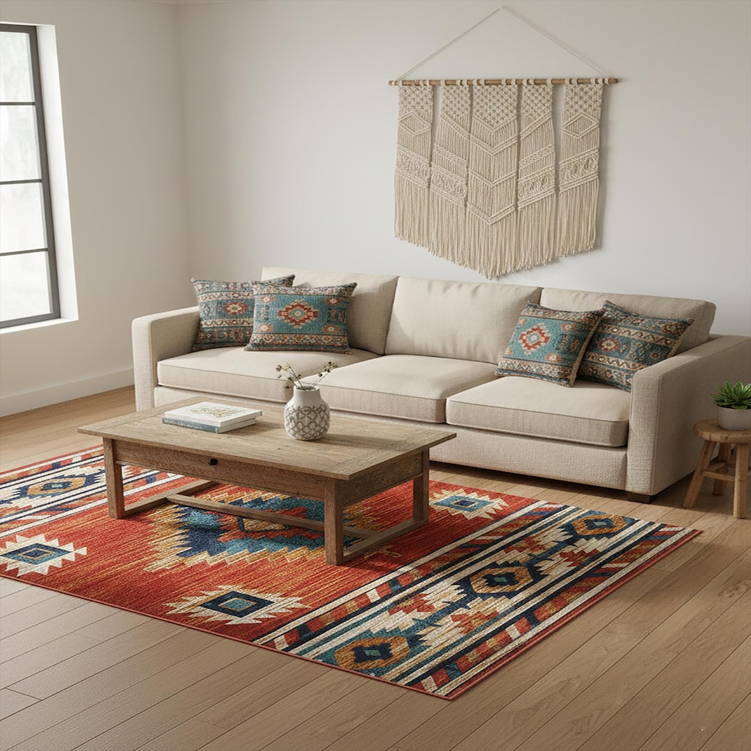 Native Motif Rugs Navajo Tribal Style Area Rug, Native American Ethnic Motif ...