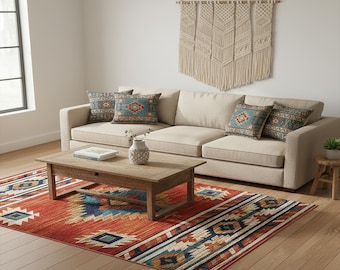 Navajo Tribal Style Area Rug, Native American Ethnic Motif, Southwestern Native Decor, Ruggable Rug, Washable Rug, Décoration d'intérieur