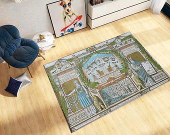 Biblical Torah Scenes Rug: Persian Jewish Art, Moses & Ten Commandments