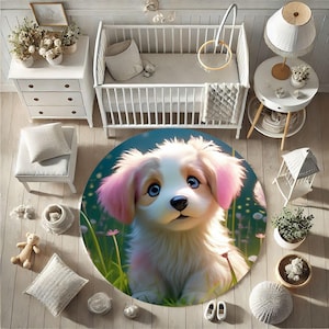 Custom Pet Portrait Rug, Cute Animal Rug, Round Children Rug, Nursery Decor, Children Play Mat, Gift For Kids, Playmat for Kids, Round Rug