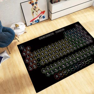 5 Variation Periodic Table Of Elements Rug: Educational Chemistry Decor Gift, Modern Colorful Classroom Science Study Room Carpet ADN505