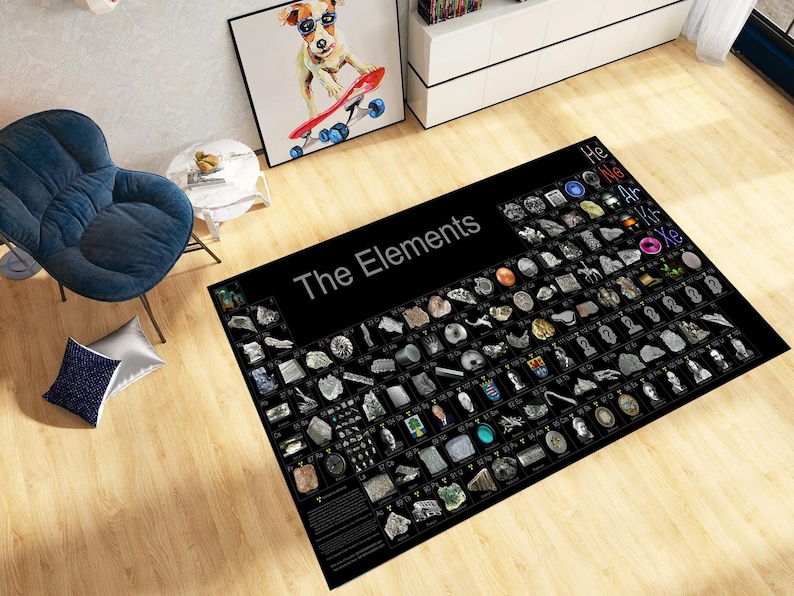 5 Variation Periodic Table Of Elements Rug: Educational Chemistry Decor Gift, Modern Colorful Classroom Science Study Room Carpet ADN504