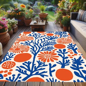 Stone Patterned Outdoor Rug: Washable Non-Slip Patio Carpet