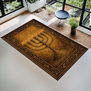 Jewish Gifts, Custom Jewish Rug, Hebrew Prayer Rug, Jewish Gifts, Hebrew Mat, Jewish Carpet, Menorah Rug, Prayer Mat, Personalize Prayer Mat