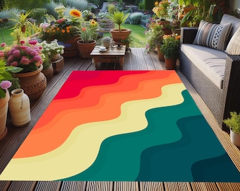 4 Variation Abstract Outdoor Rug: Terrace & Balcony Decor, Washable Non-Slip Patio Carpet