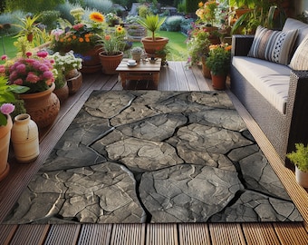 Tappeto da esterno con motivo a pietra: tappeto da patio lavabile e antiscivolo, idea regalo per la casa, decorazione per terrazza e balcone.