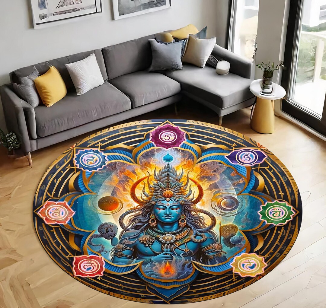 7 Chakra Meditation Rug: Round Yoga Mat, Non-slip Velvet - Etsy