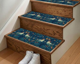 William Morris Stair Tread: Strawberry Thief Art, Non-Slip Stair Carpet